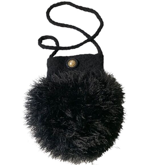 Black Felted Wool Feathered Look Shoulder Bag - Picture 2 of 6